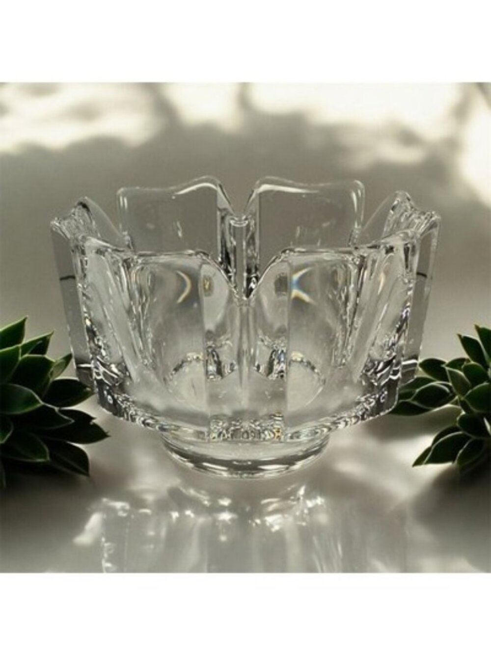 Orrefors Crystal Corona Bowl 6 Petal Lars Hellsten 4.5â Sweden Vintage 1960s